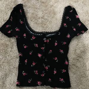 forever 21 black crop top with roses size large